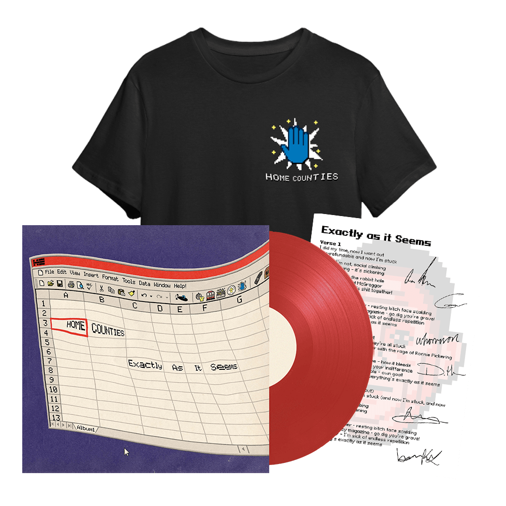 Home Counties - Exactly As It Seems Exclusive Red Vinyl LP Push Comes To Shove T-Shirt