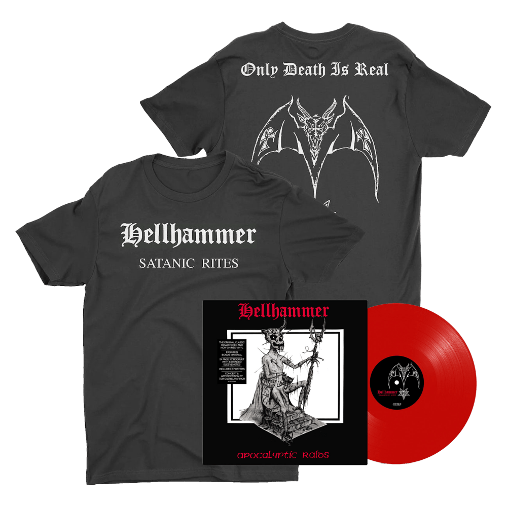 Hellhammer - Apocalyptic Raids Red Vinyl Satanic Rites T-Shirt