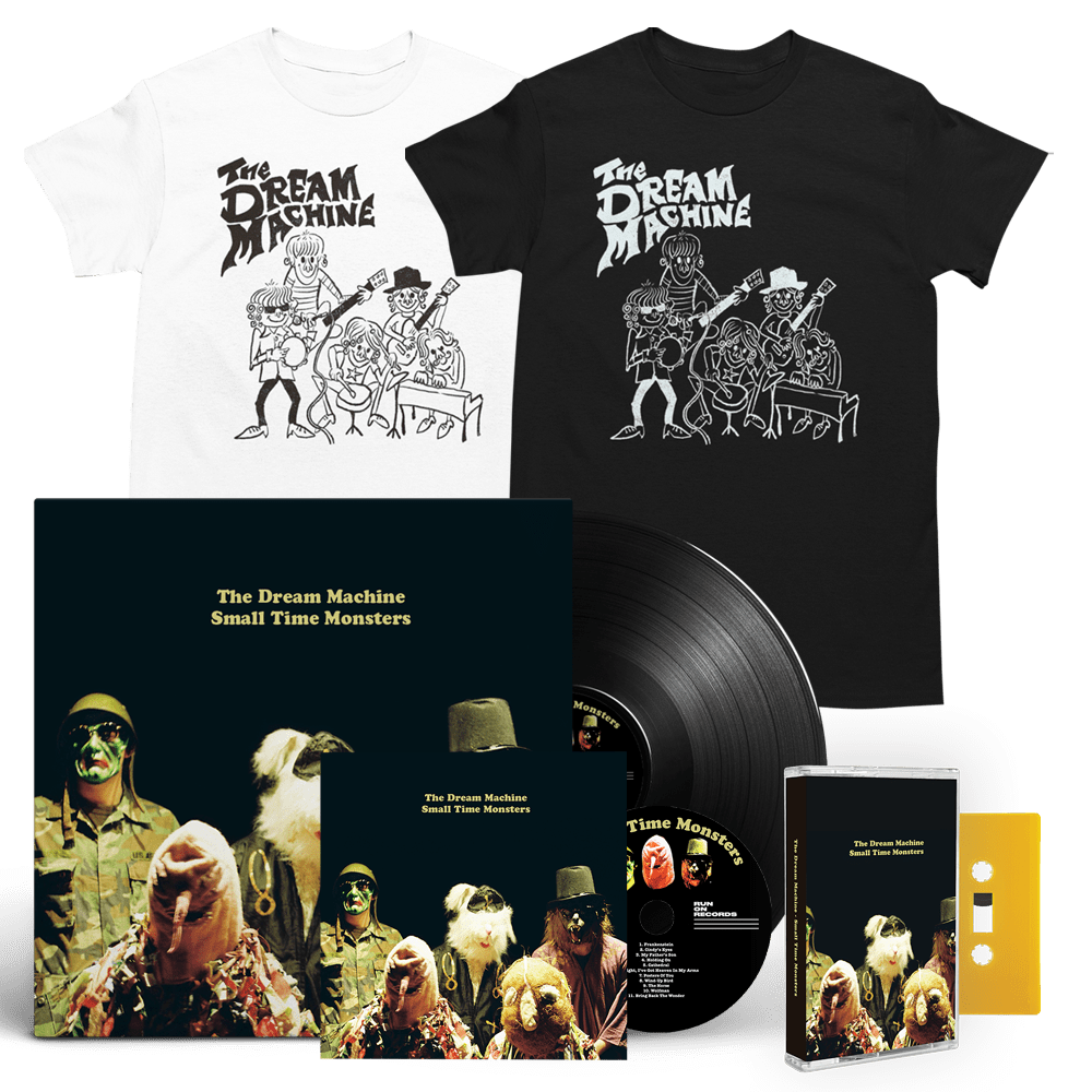 The Dream Machine - Small Time Monsters Black Vinyl LP Brick Yellow Cassette CD T-Shirt with Signed Print