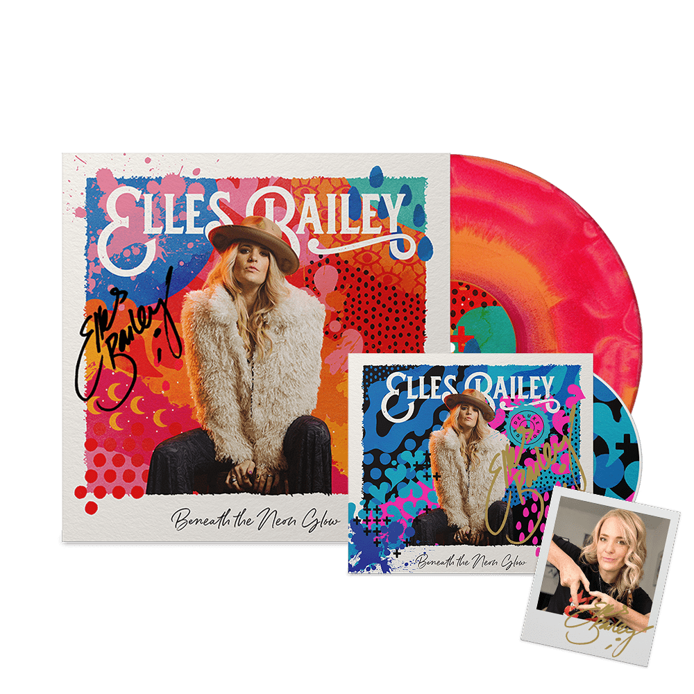 Elles Bailey - Beneath The Neon Glow Signed Deluxe CD Signed Red & Orange 'Fruit Salad' Sunburst Vinyl