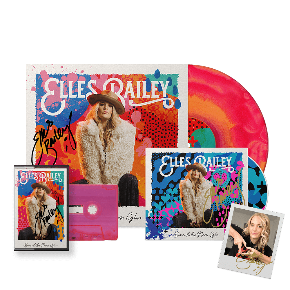 Elles Bailey - Beneath The Neon Glow Signed Deluxe CD Signed Red & Orange 'Fruit Salad' Sunburst Vinyl Cassette