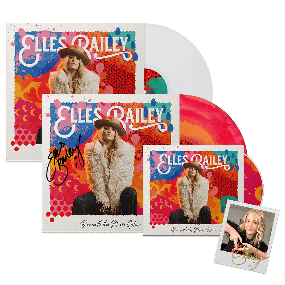 Elles Bailey - Beneath The Neon Glow CD White Vinyl Signed Red & Orange 'Fruit Salad' Sunburst Vinyl