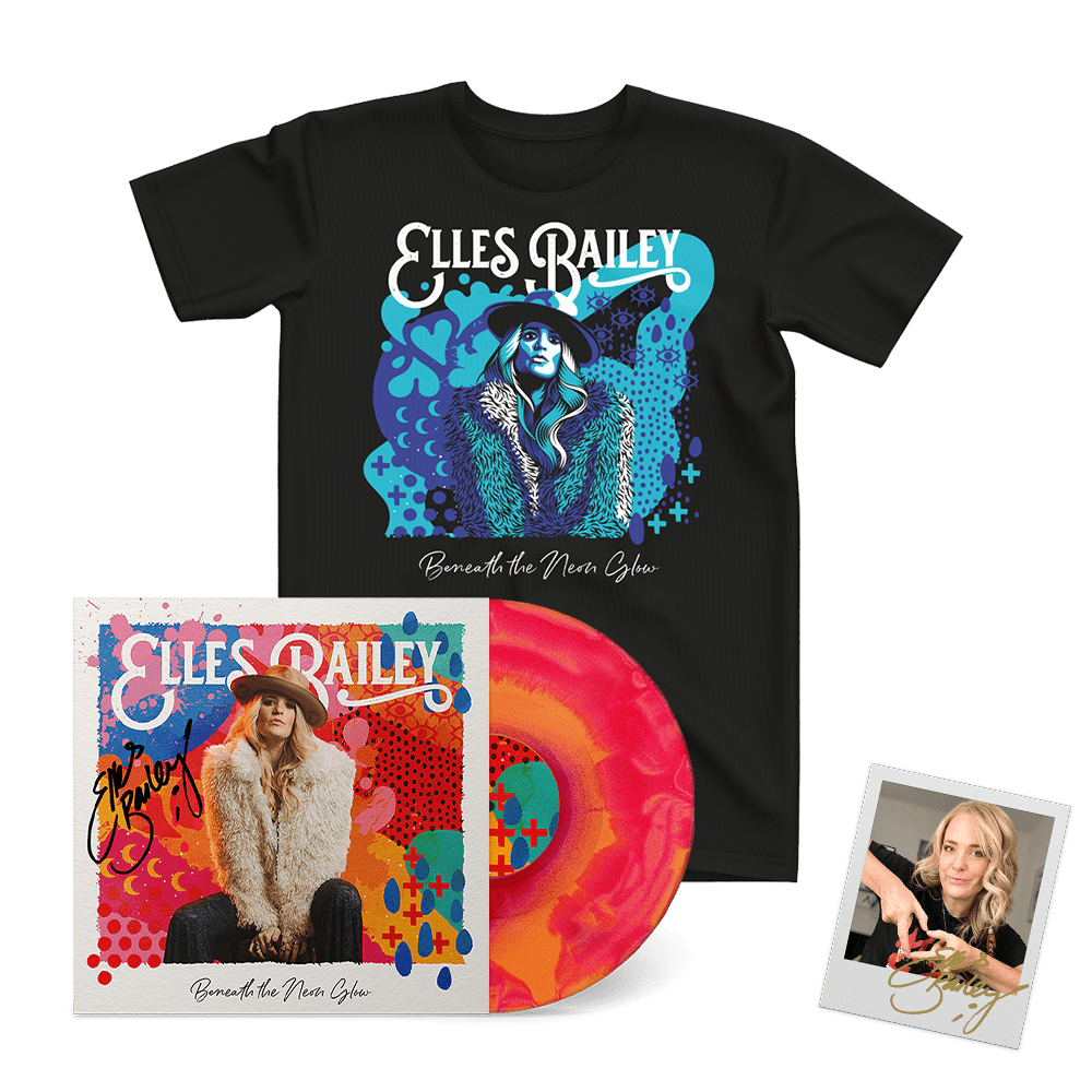 Elles Bailey - Beneath The Neon Glow Signed Red & Orange 'Fruit Salad' Sunburst Vinyl T-Shirt