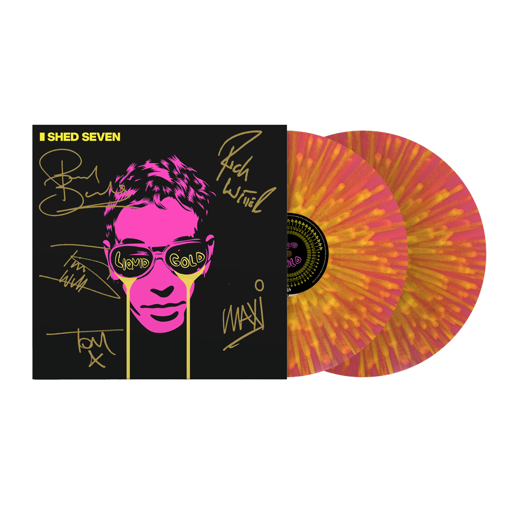 Shed Seven - Liquid Gold Pink with Yellow Splatter Signed Double Vinyl