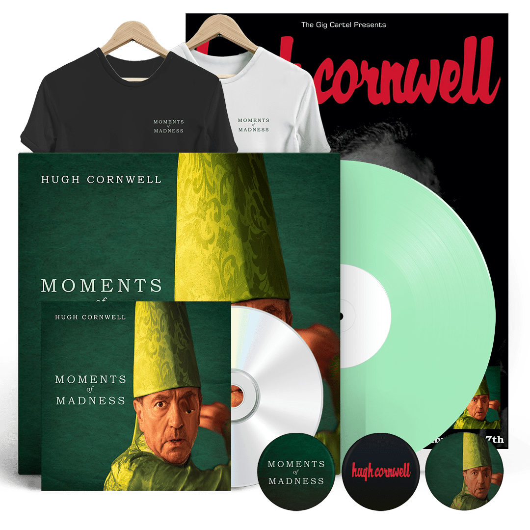 Hugh Cornwell - Moments Of Madness Colour Vinyl CD T-Shirt Poster Badges Bundle